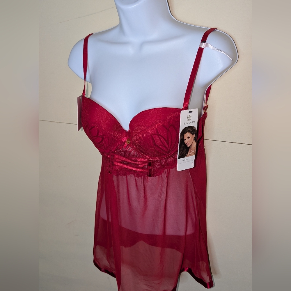 NWT Daisy Fuentes Lace Babydoll Lingerie in Chili Red - Picture 3 of 10